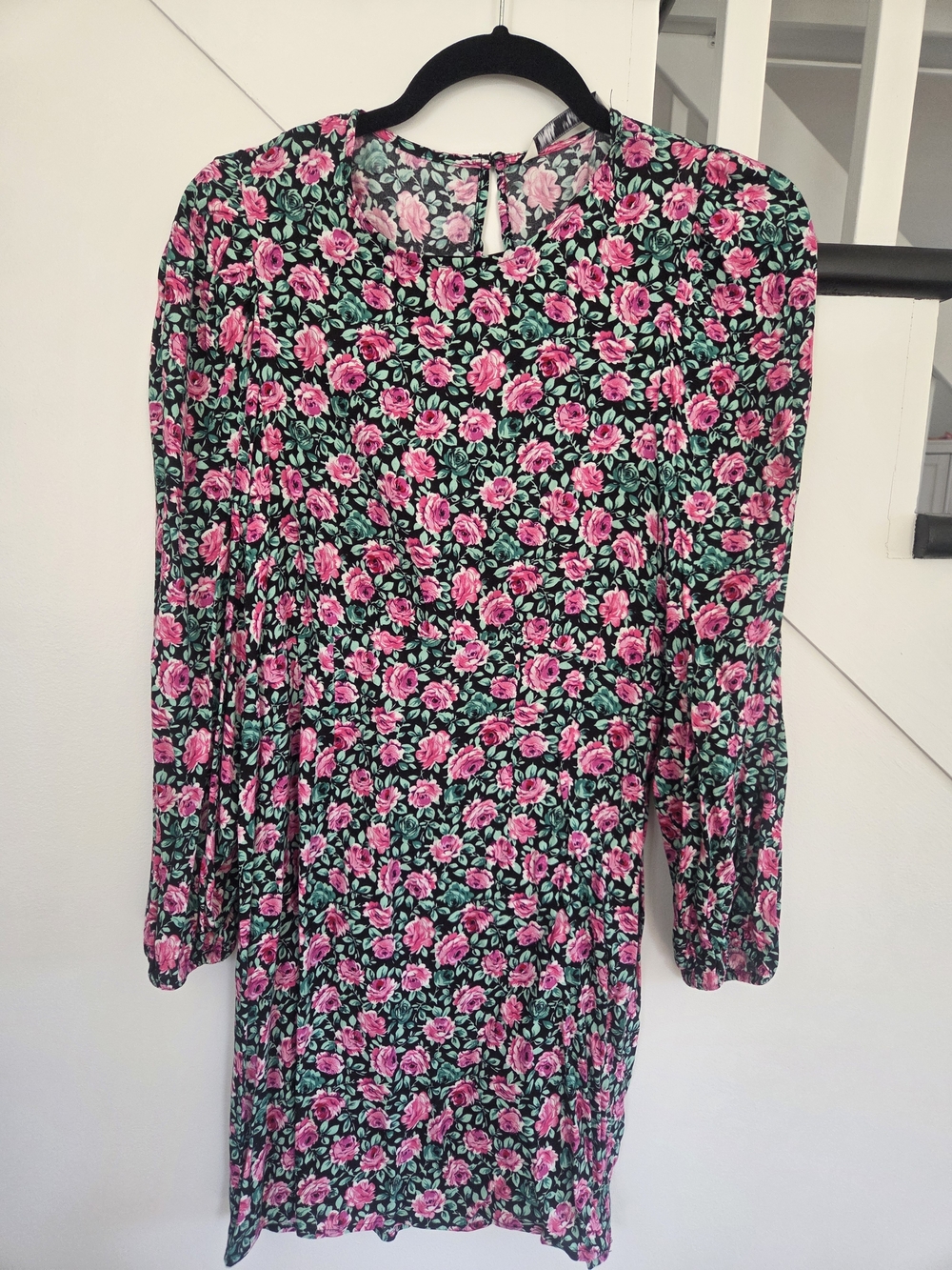 Zara Pink Rose Print Black Floral Blouse